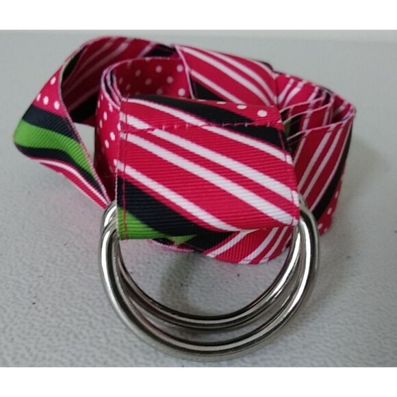 TALBOTS Multicolor Fabric Belt Silver D-Rings Striped Dots Green Red Multi   NWT - Picture 4 of 8